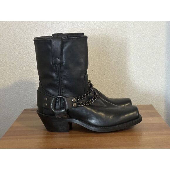 Vintage Code West USA Made Western Womens‎ Western Harness Chain Boots 5.5 Black - Picture 1 of 9
